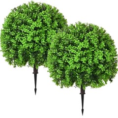 Artificial Topiary Ball Trees — Green-Boxwood, 2-Pack, 25.6 in