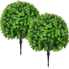 Artificial Topiary Ball Trees — Green-Boxwood, 2-Pack, 25.6 in