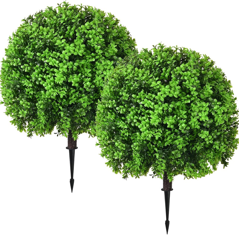 Artificial Topiary Ball Trees — Green-Boxwood, 2-Pack, 25.6 in