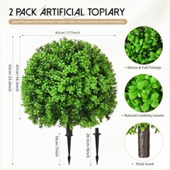 Artificial Topiary Ball Trees — Green-Boxwood, 2-Pack, 25.6 in